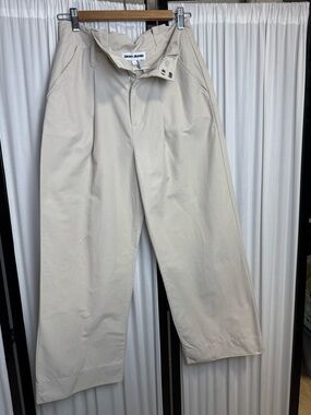 DKNY Women’s Cream Wide-Leg paper bag waist slightly cropped cotton nylon Chinos
